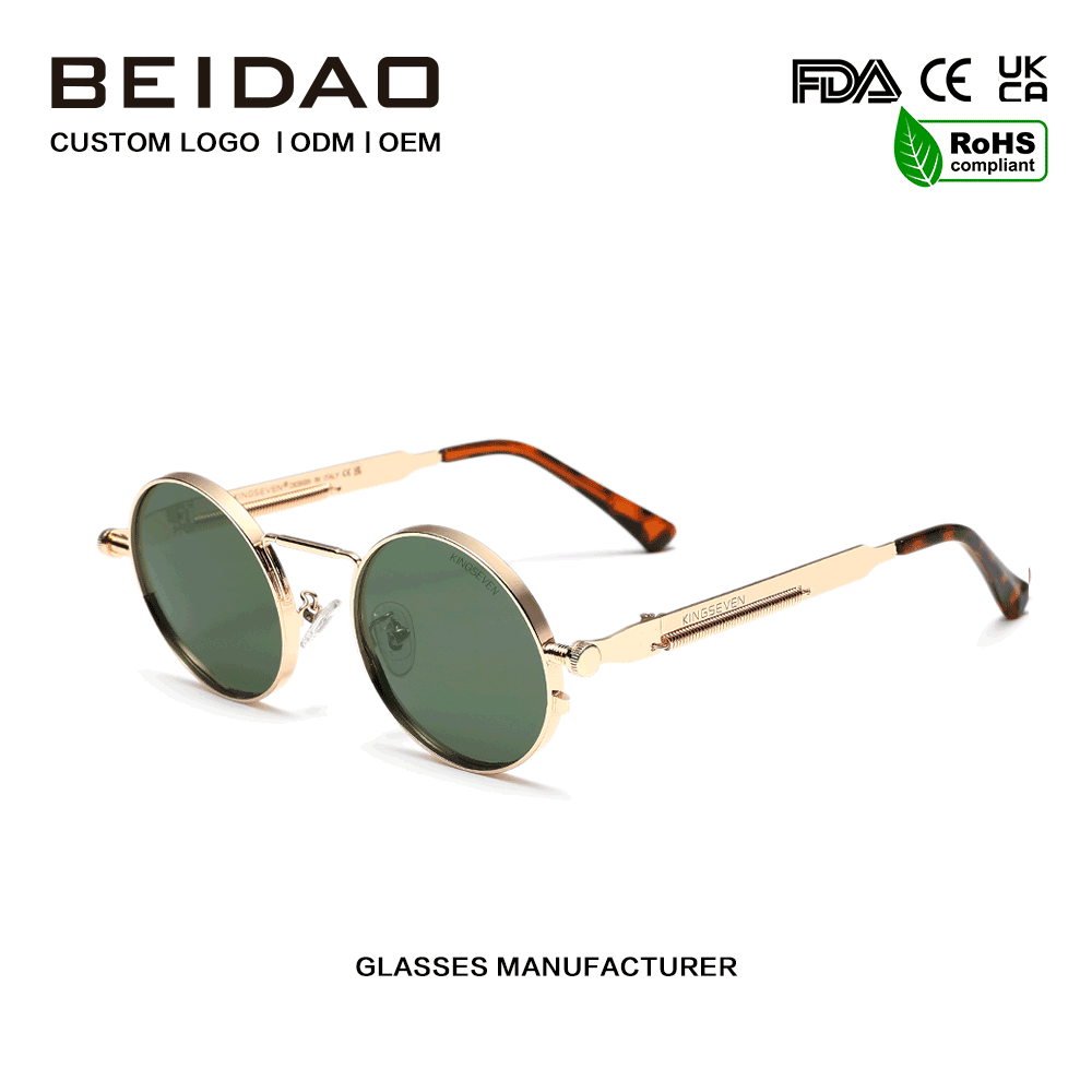 Lunettes de soleil design à monture métallique polarisée verte, protection UV400