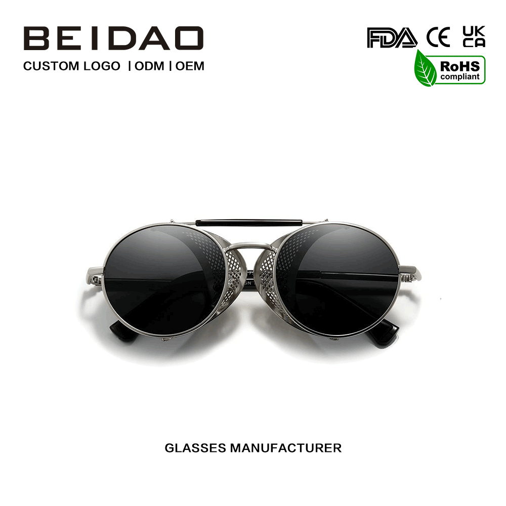 Lunettes transfrontalières à monture ronde en alliage de protection UV400 de styliste