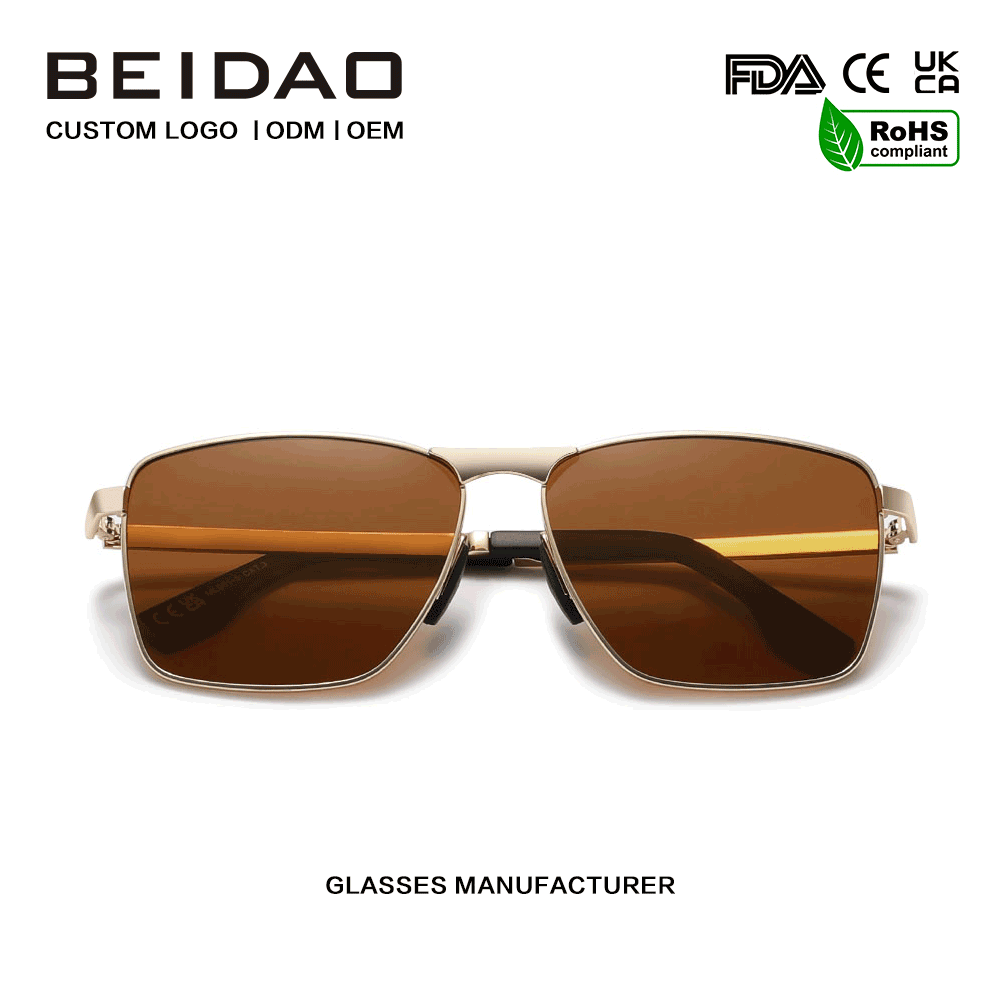 Lunettes de soleil de protection UV400 carrées à cadre en acier à la mode, conduite