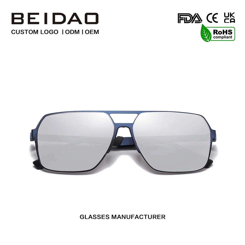 Pour lunettes de soleil carrées argentées surdimensionnées en acier inoxydable durables unisexes