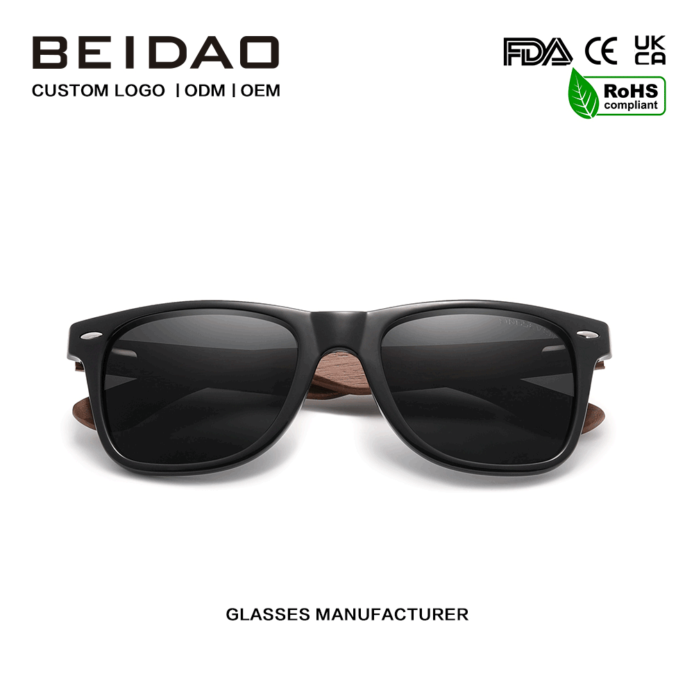 Lunettes de soleil de protection UV400 polarisées en noyer noir faites à la main