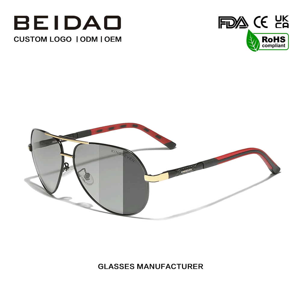 Lunettes de soleil de luxe à monture en alliage UV400 à couleurs changeantes pour hommes