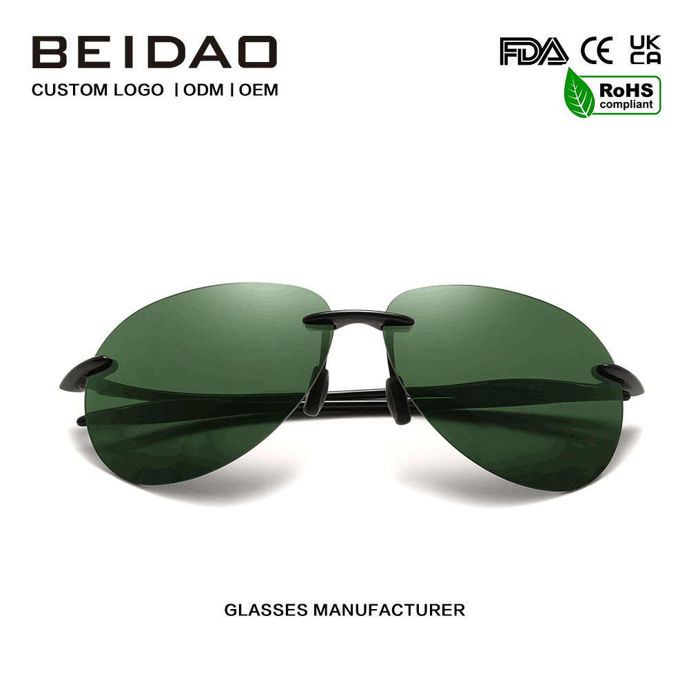 Nouvelles lunettes de soleil ultralégères TR90 à verres verts sans cadre